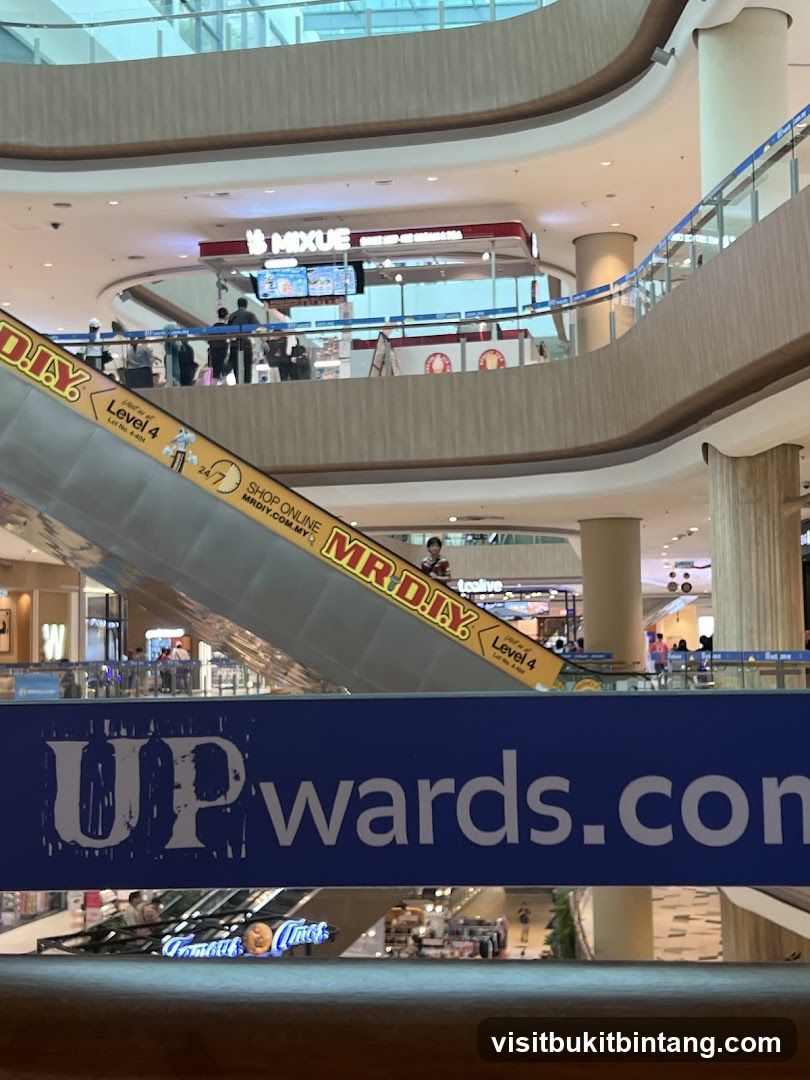 Mall Interior with Escalators and Shops
