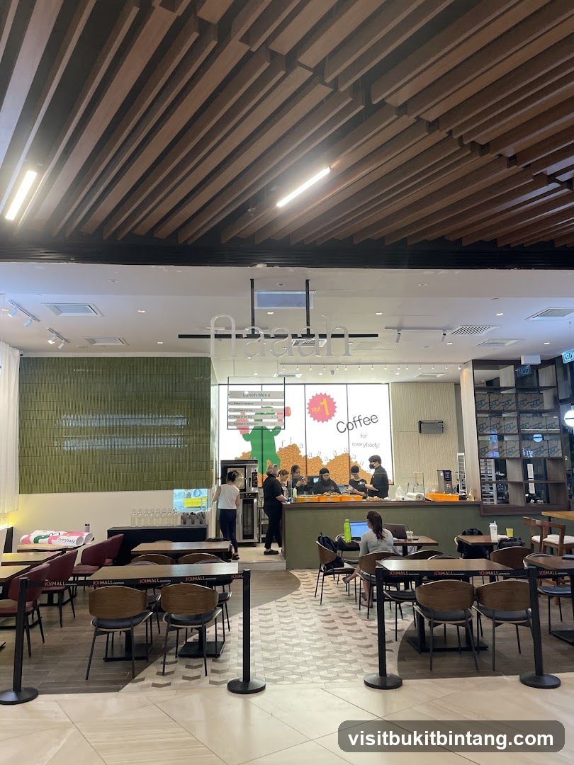 Coffee shop interior with seating and counter