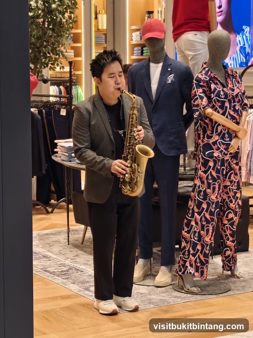 Saxophonist performing in a store
