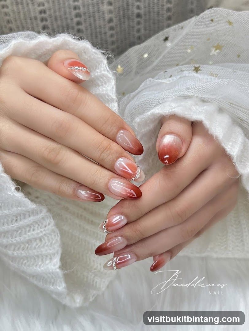 Ombre Nails with Rhinestones