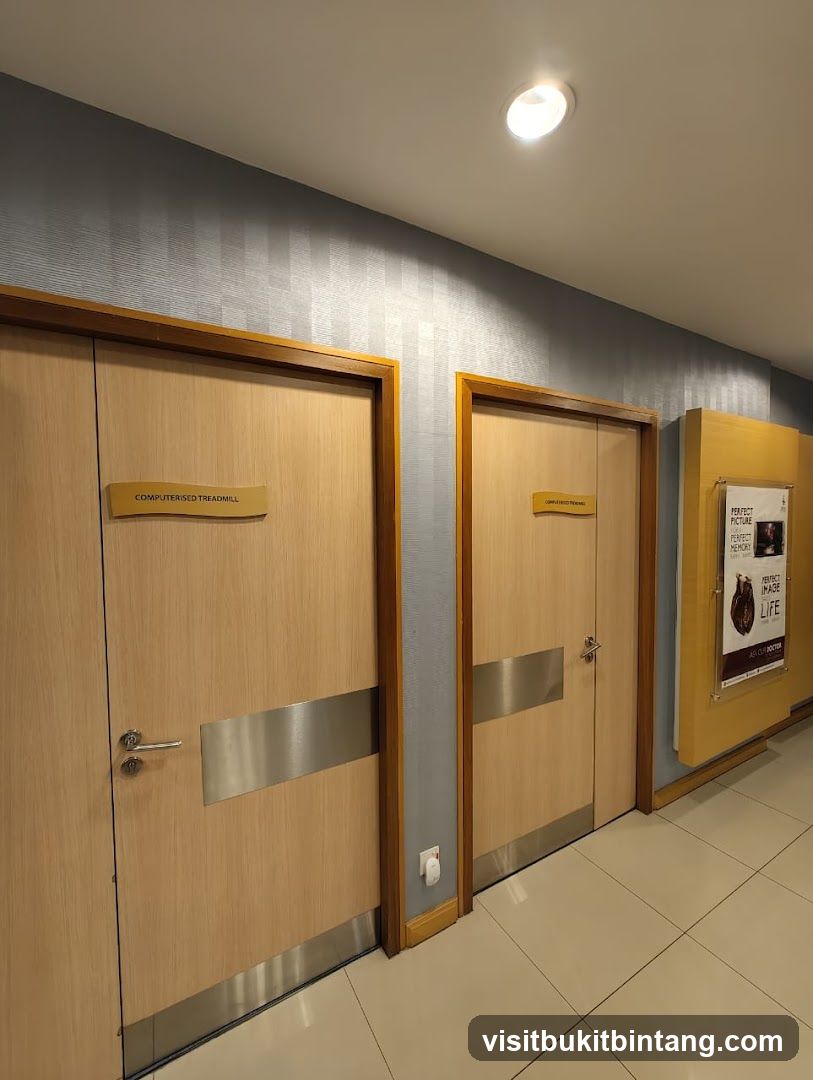 Hallway with doors and poster