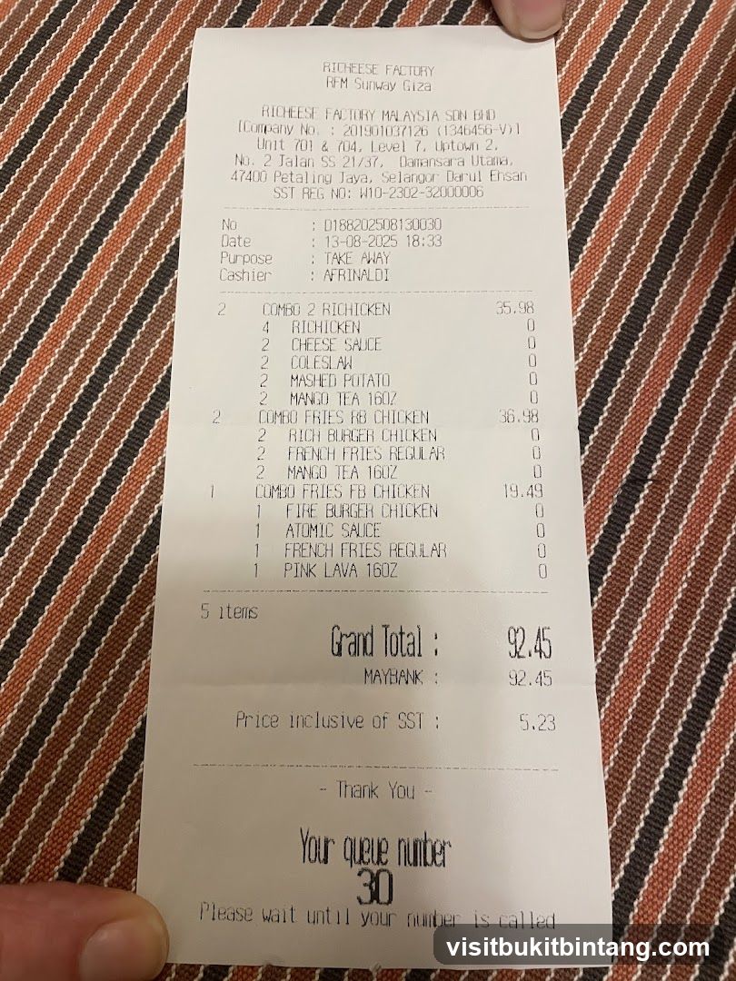 RICHEESE FACTORY Receipt