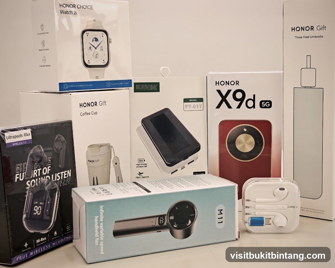 Assortment of HONOR electronic products and accessories
