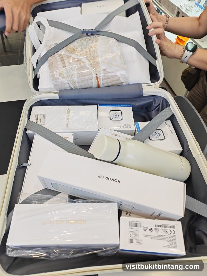 Suitcase filled with Honor products