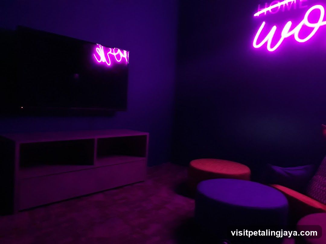 Neon-lit Living Room Interior