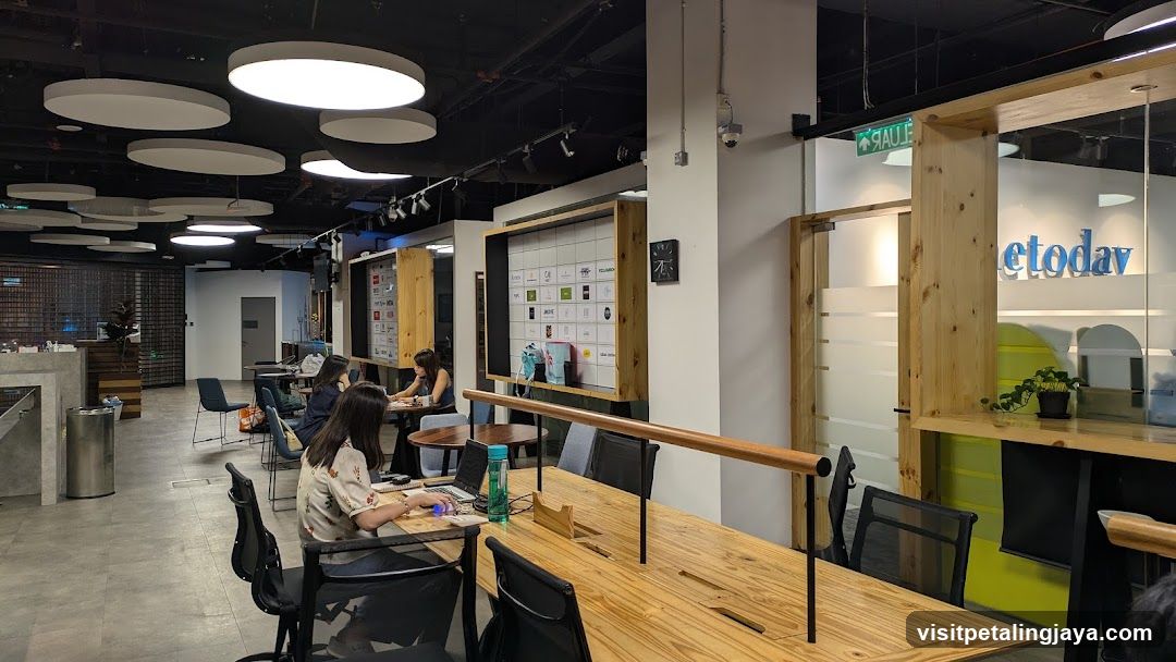 Office Interior with Workstations and Branding