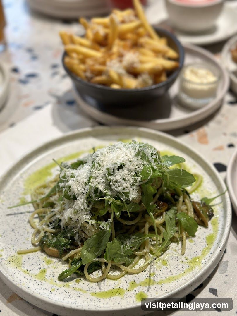Pasta and Fries at a Restaurant
