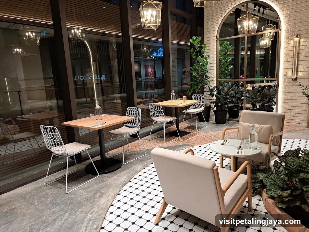 Modern Cafe Interior with Outdoor Seating