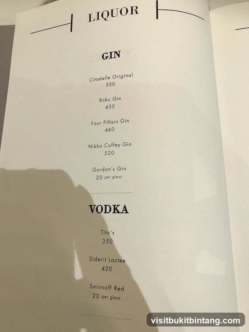 Liquor Menu