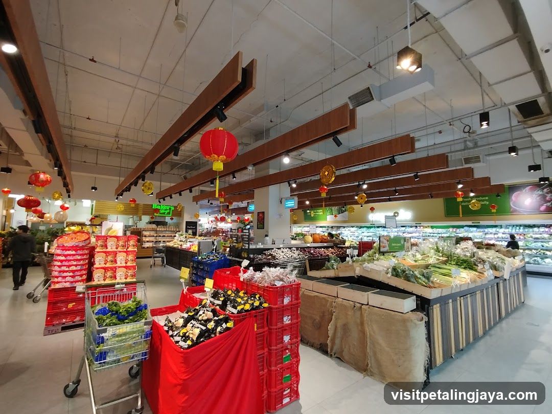 Grocery Store Interior with Festive Decorations