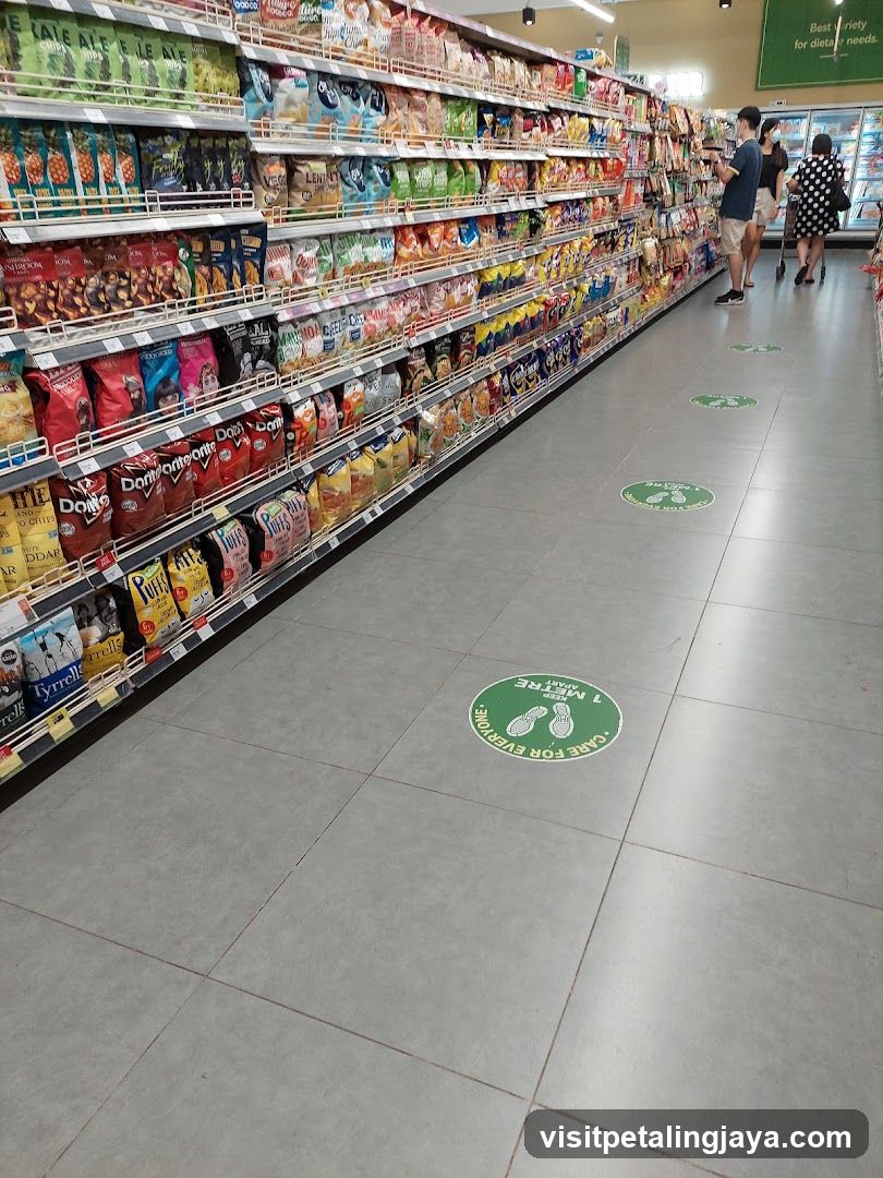 Grocery Store Aisle with Social Distancing Markers