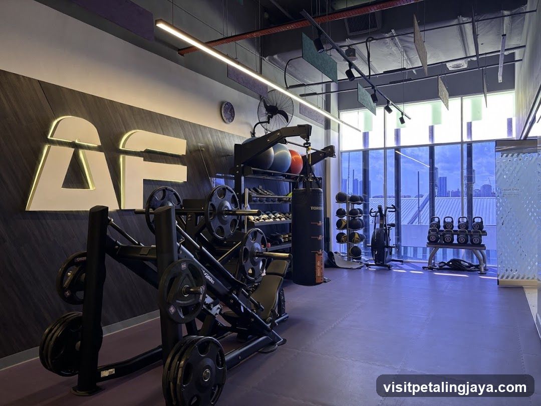 Gym Interior with Equipment and Signage