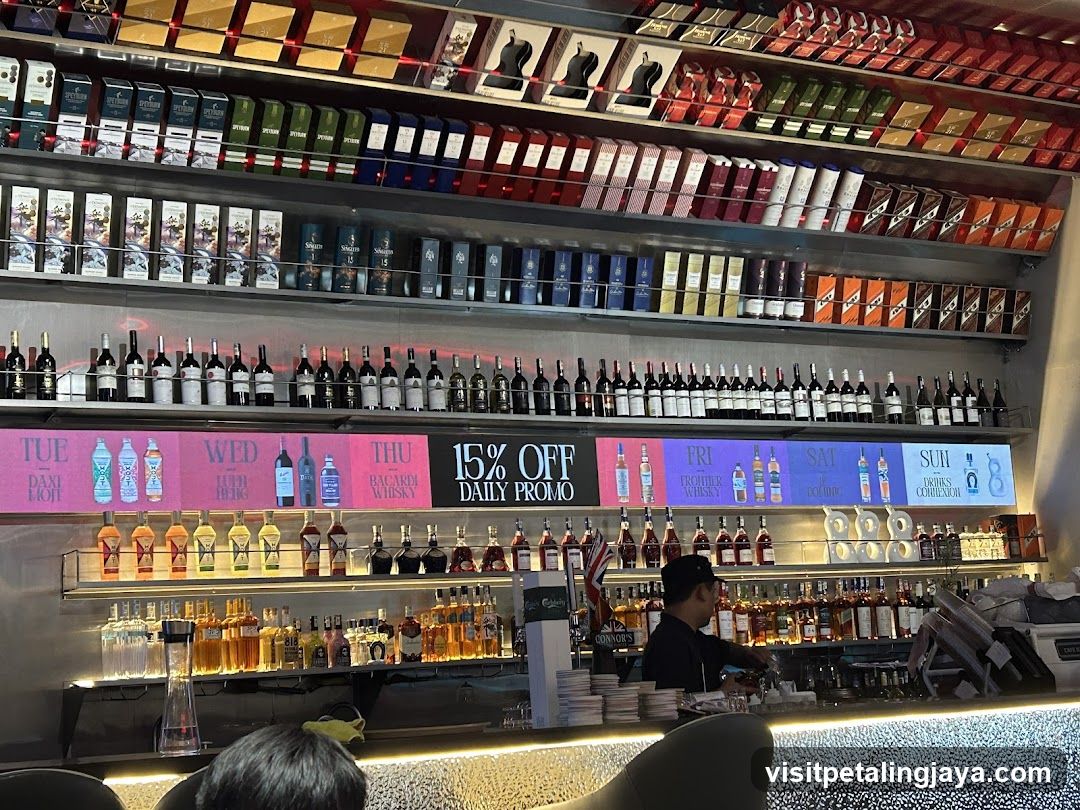 Bar Interior with Alcoholic Beverages Display