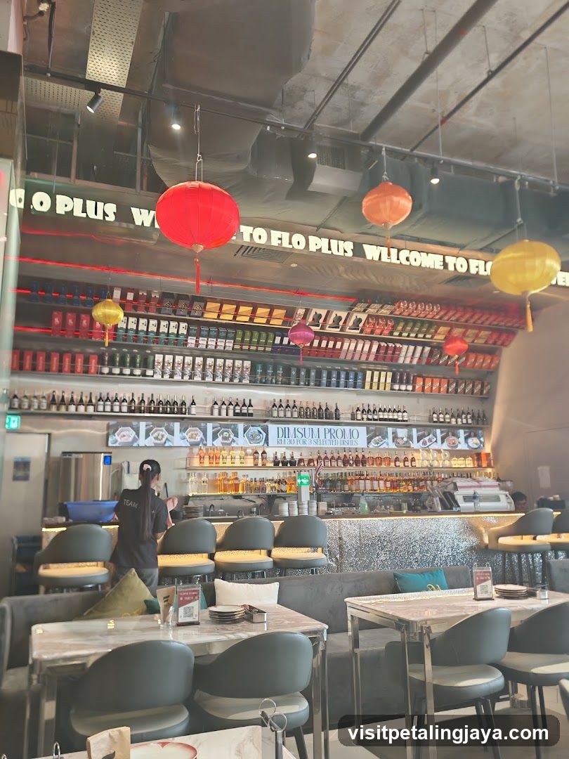 Restaurant Interior with Bar and Decorative Lanterns