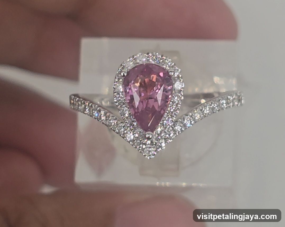Peach Sapphire Ring with Diamond Halo