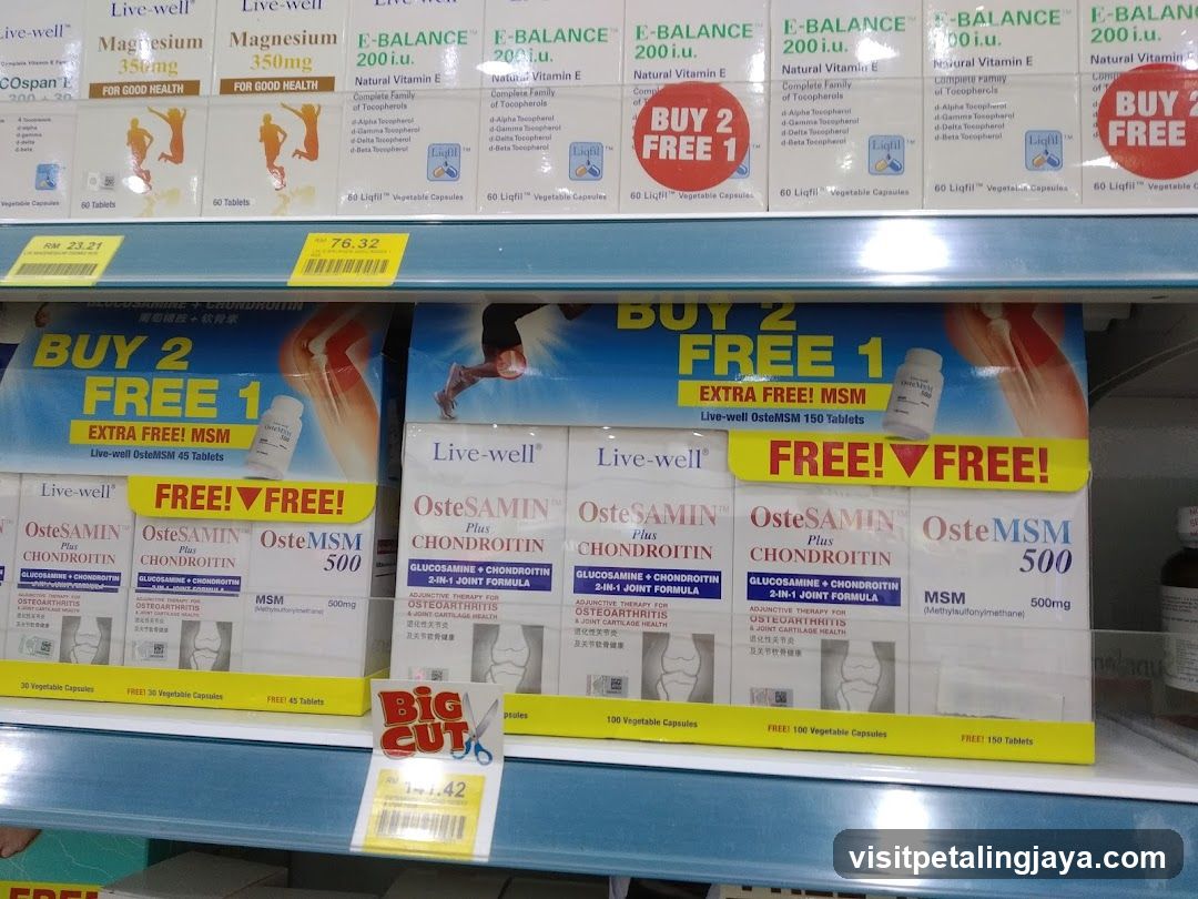 Shelf display of health supplements