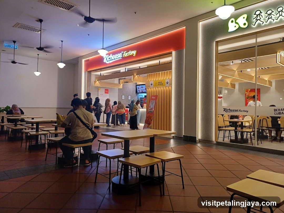 Food Court Interior with Queuing Customers