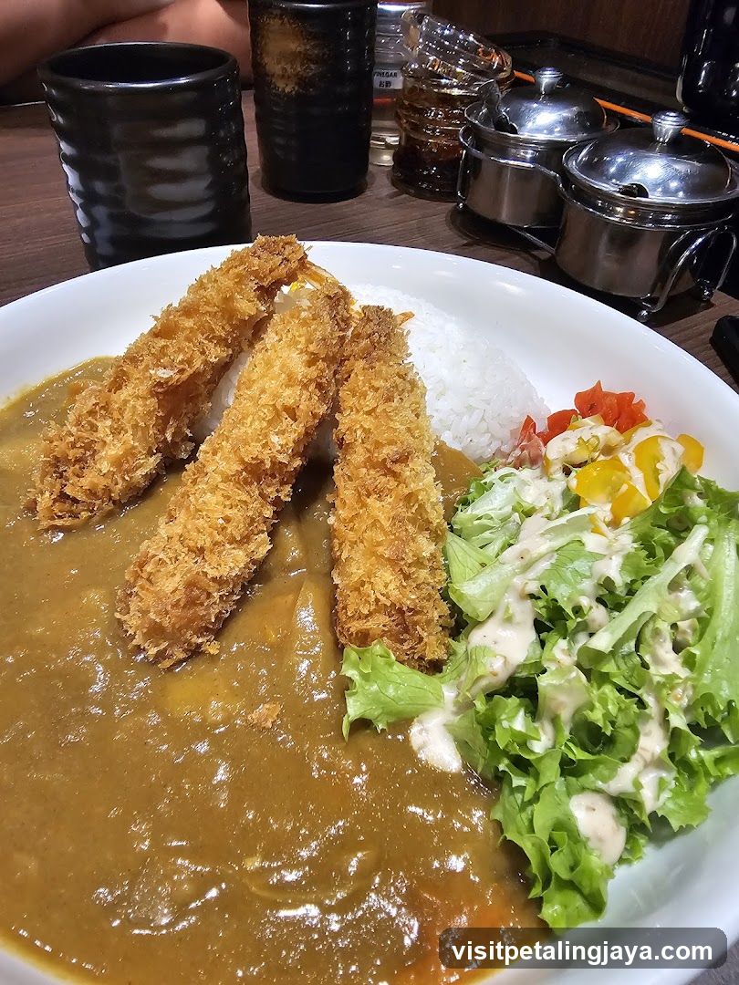 Curry Rice with Fried Fish and Salad