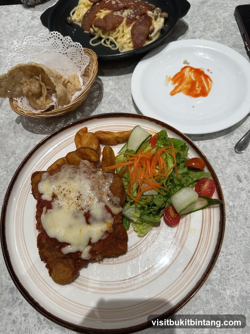 Chicken Parmigiana with Side Salad and Fries