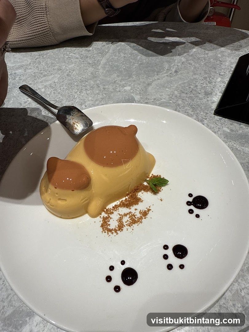 Cat-shaped dessert on a plate