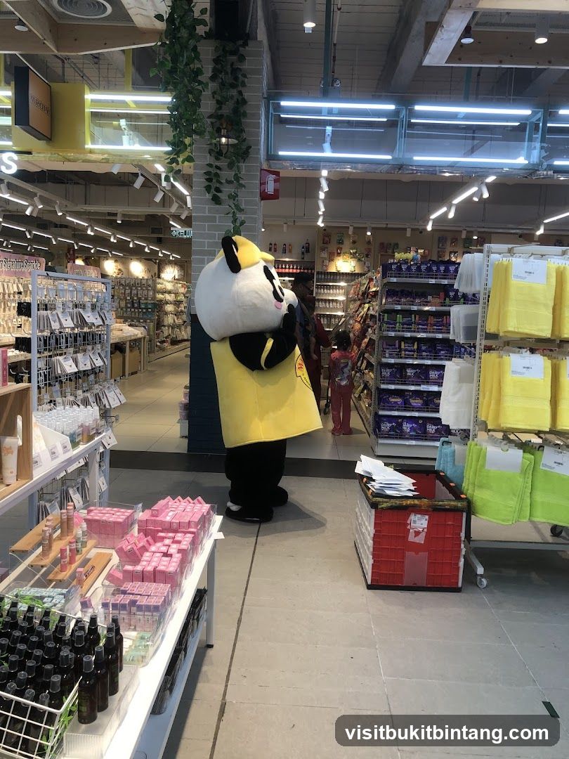 Panda mascot in a store