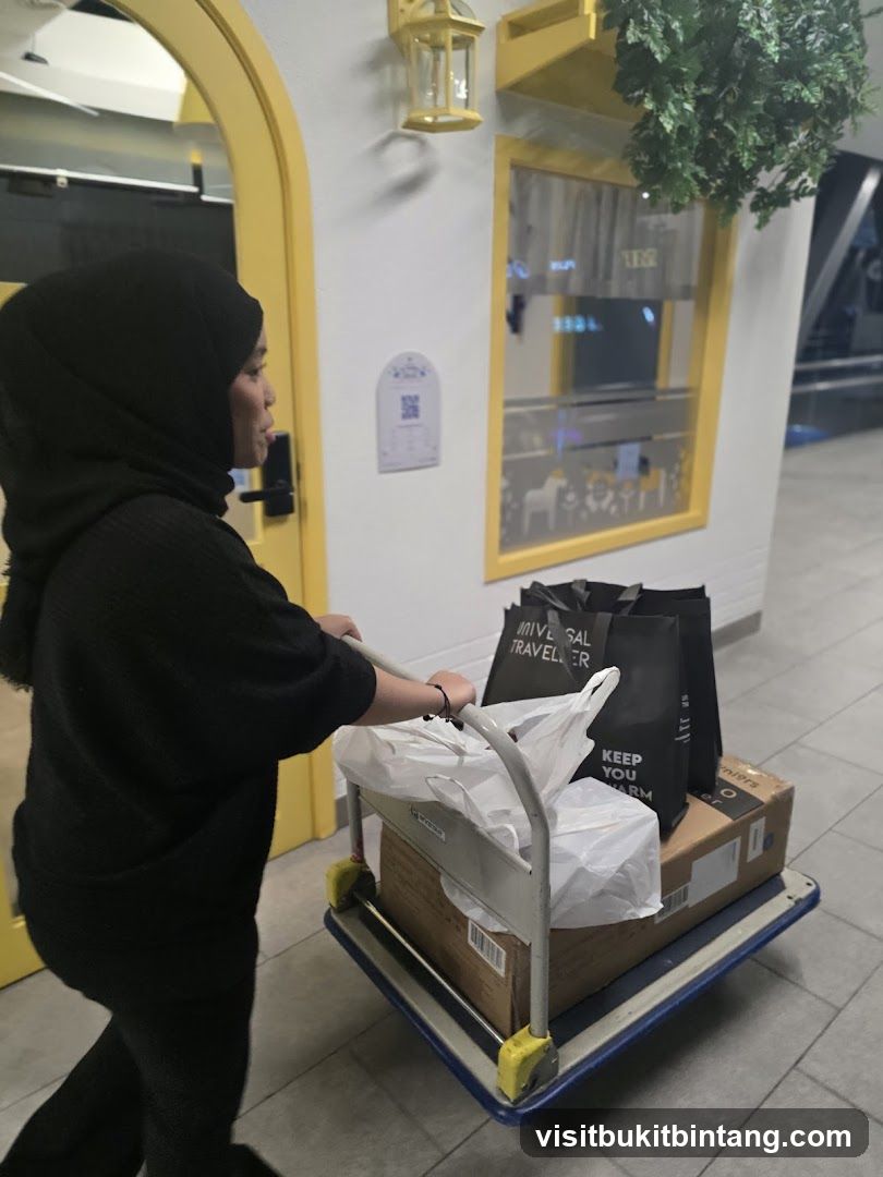 Person pushing a cart with packages