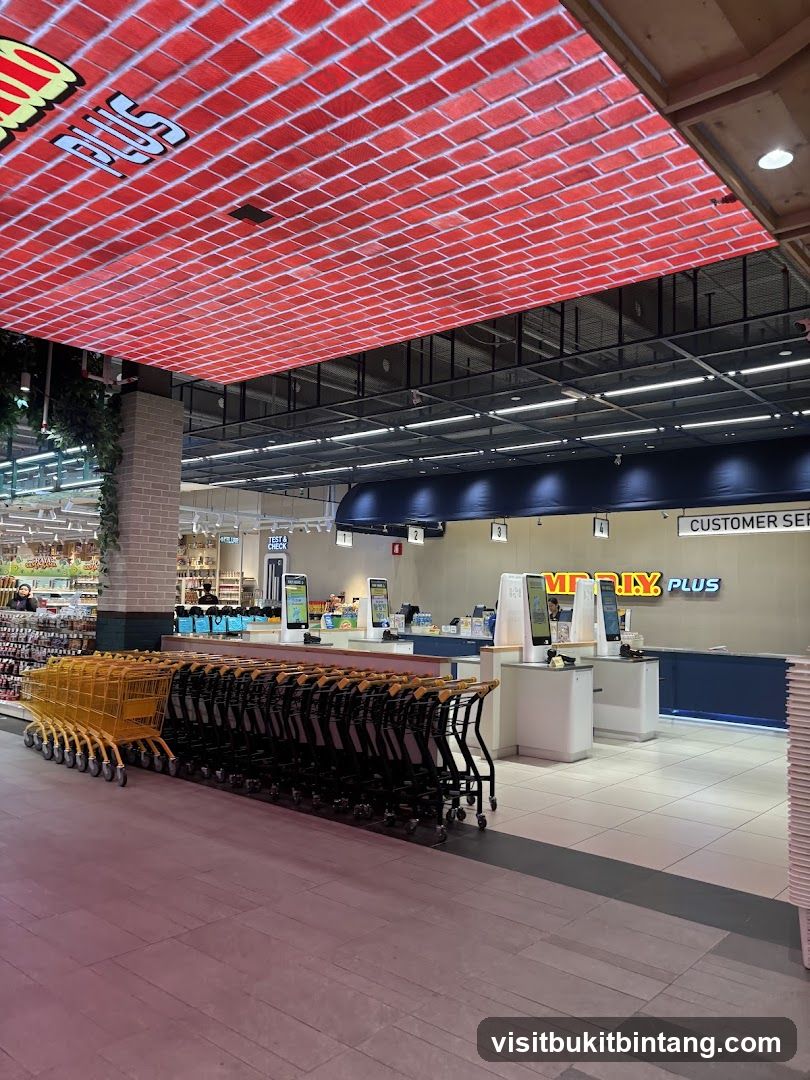 Supermarket Interior with Shopping Carts and Checkouts
