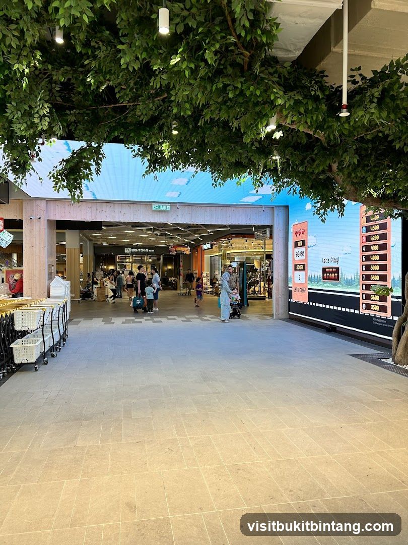 Indoor shopping area with digital display