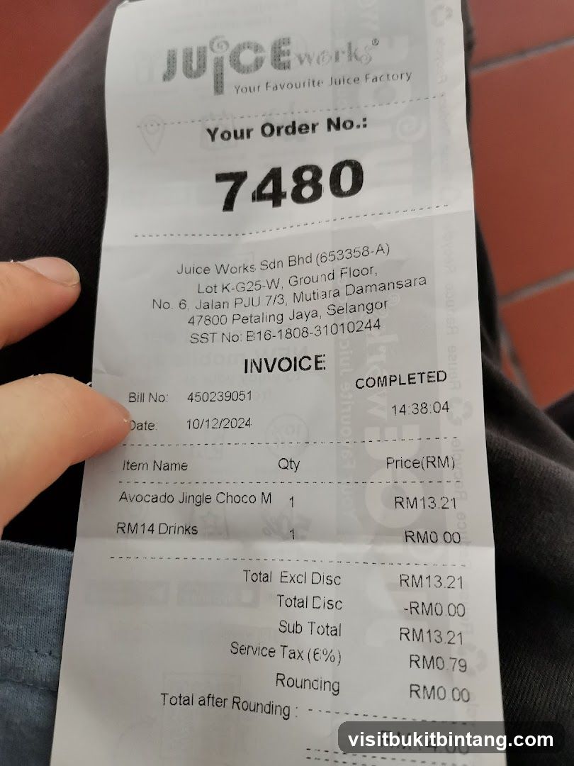 Juice Works Receipt