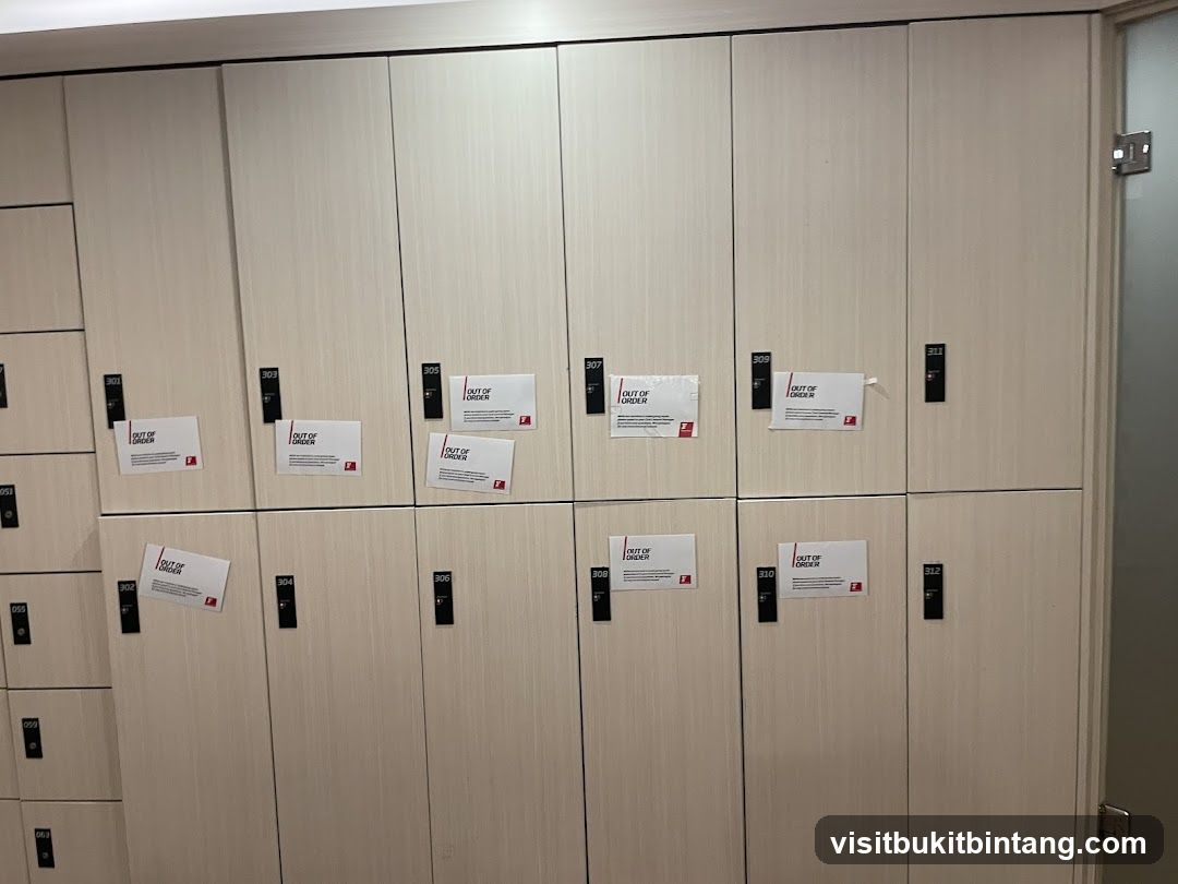 Lockers with "Out of Order" signs