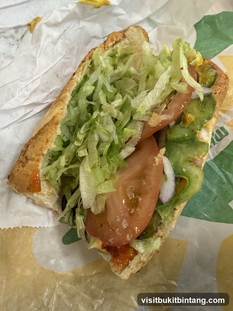 Sub Sandwich with Lettuce, Tomato, Onion, and Peppers