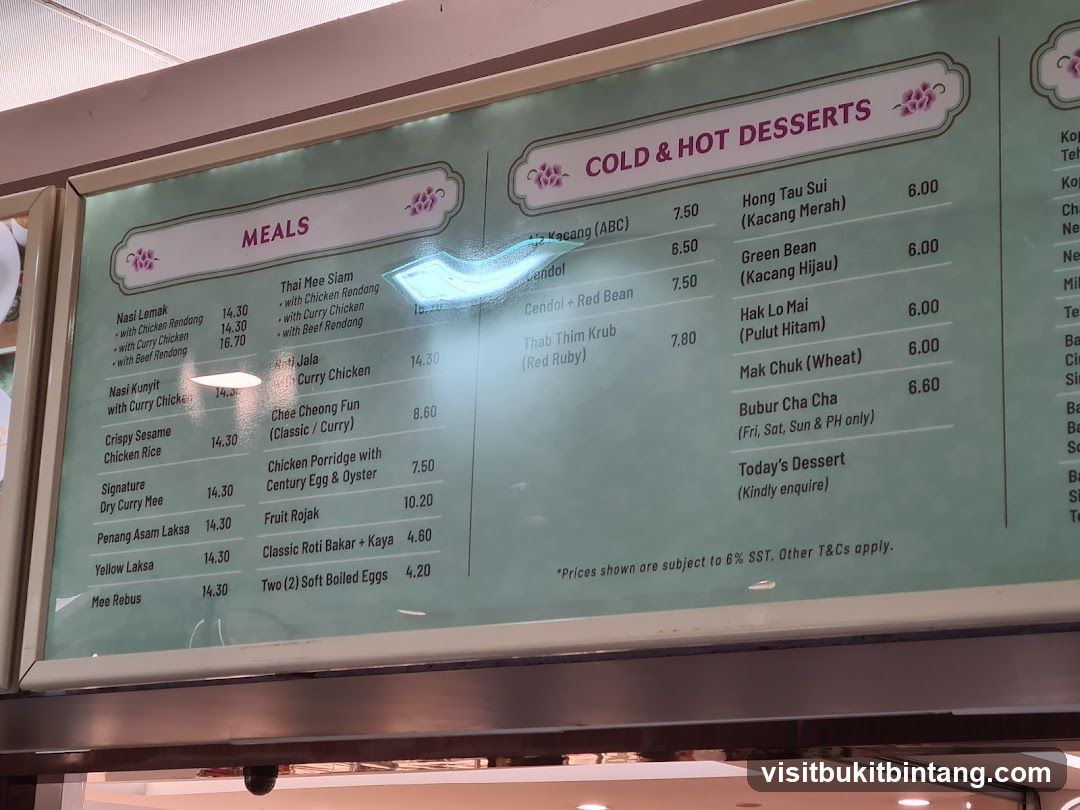 Meals and Desserts Menu