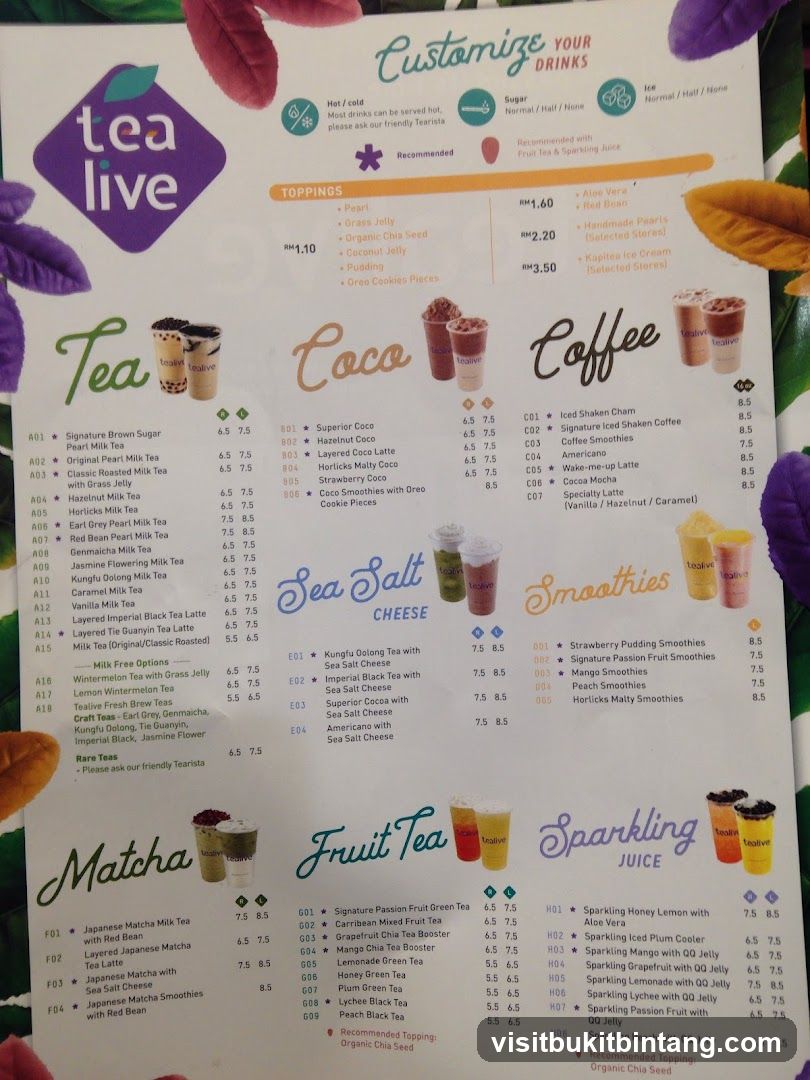 Tea Live Menu