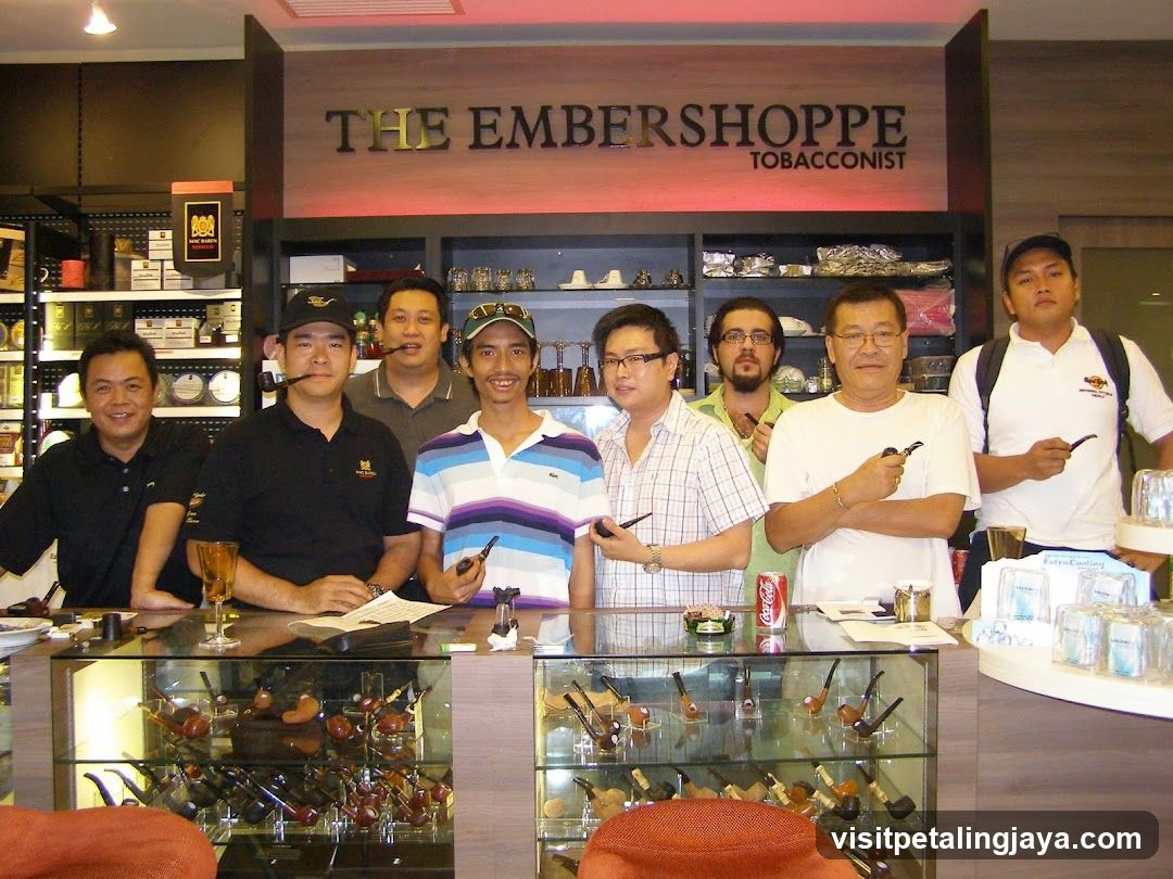 Group of men at tobacco shop counter