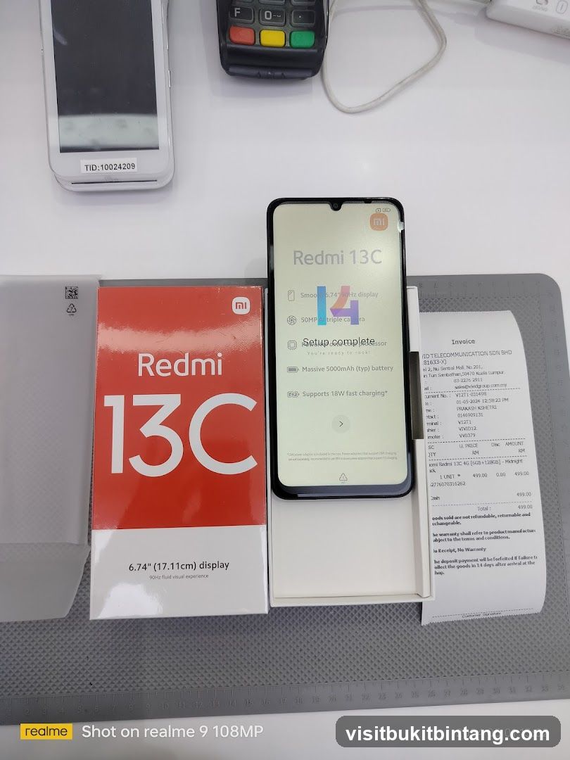 Redmi 13C Smartphone and Invoice