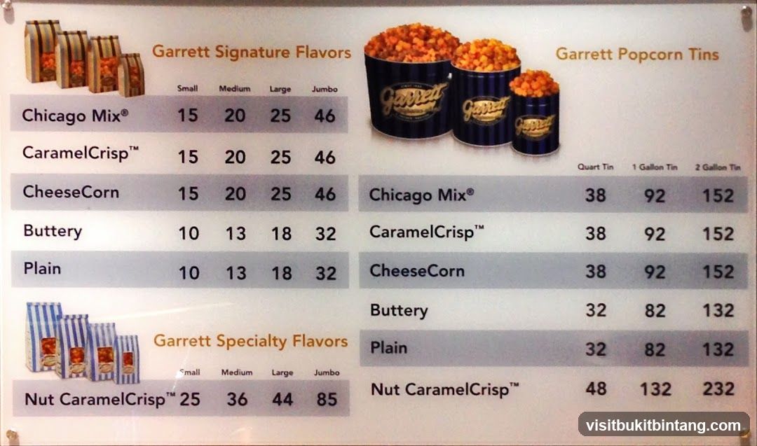 Garrett Popcorn Menu