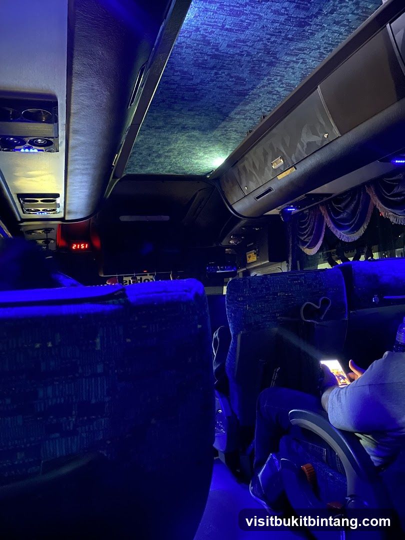 Interior of a bus at night