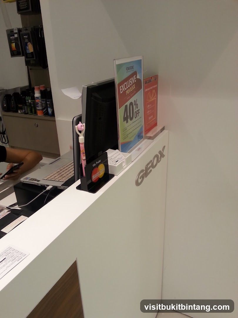 Store counter with promotional signage