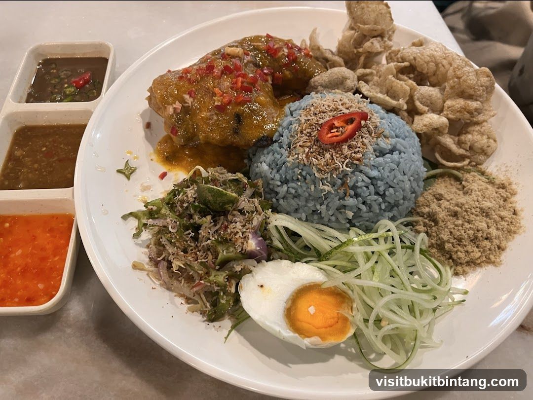Nasi Kerabu with Fried Chicken