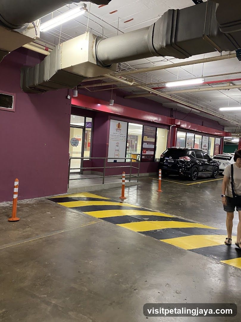 Parking Garage Interior with Store Entrance