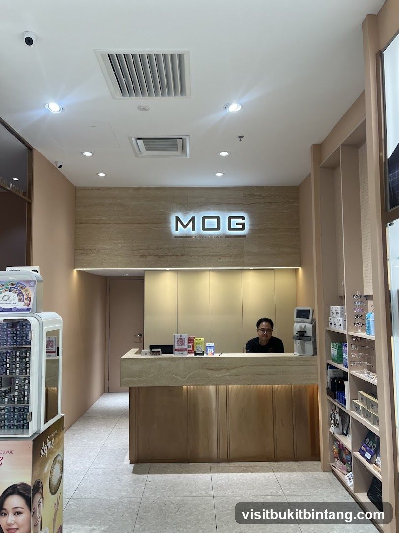 Eyewear store interior with reception desk