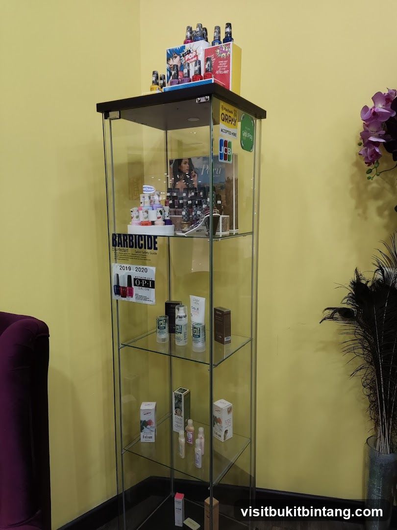 Display case with beauty products