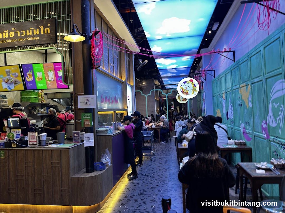 Busy Food Stall with Seating Area