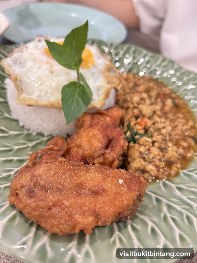 Thai Basil Chicken with Fried Egg and Chicken Wings