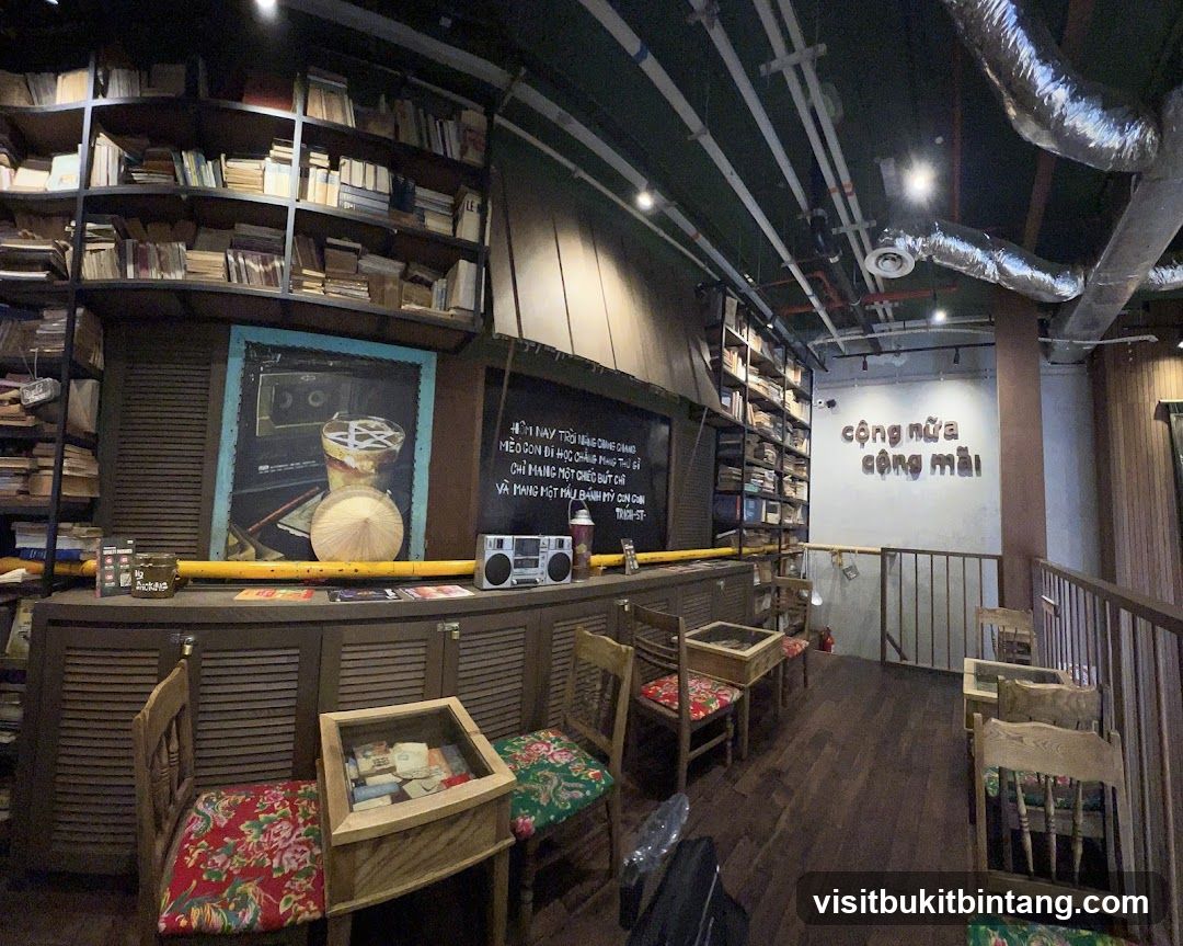 Cafe Interior with Bookshelves