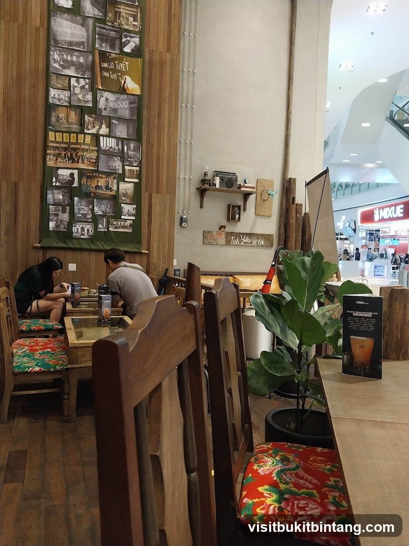 Cafe Interior with Vintage Photos and Plants