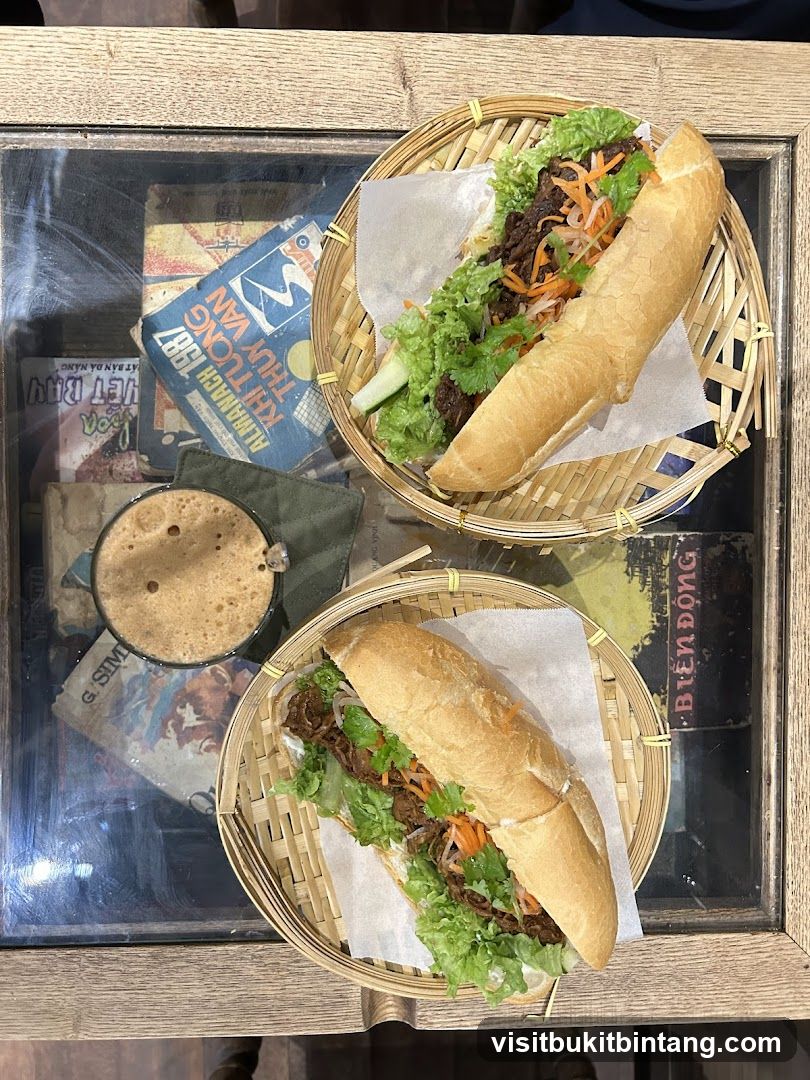 Two Banh Mi Sandwiches and Coffee