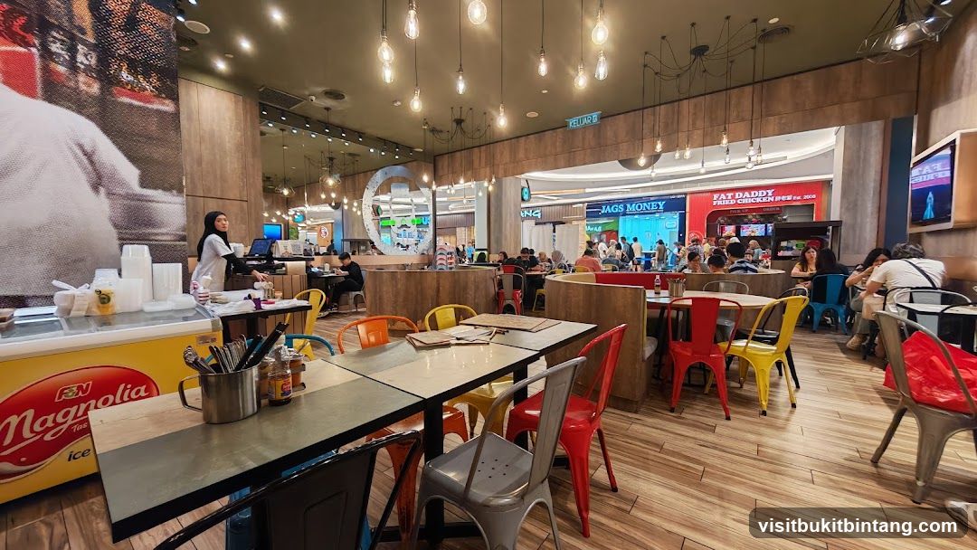Restaurant Interior with Colorful Seating