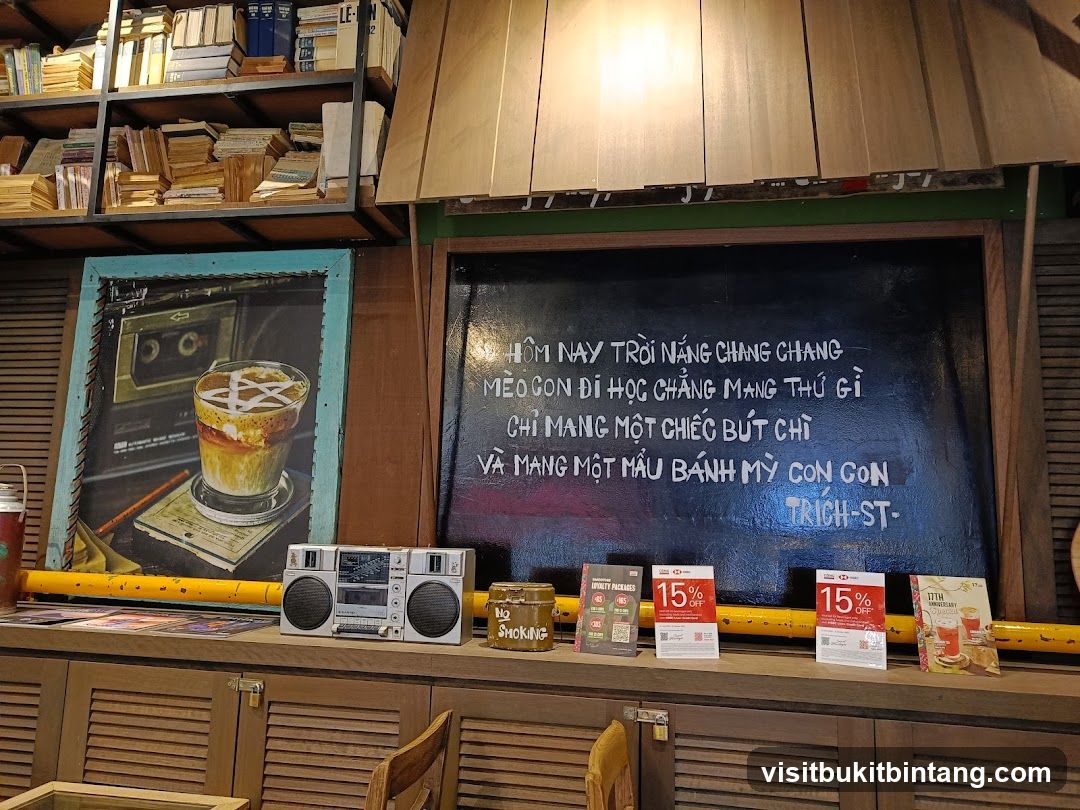 Cafe Interior with Books and Artwork