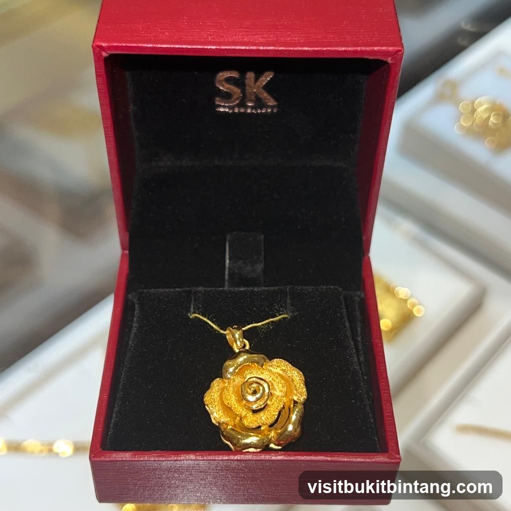 Gold Rose Pendant in a Jewelry Box